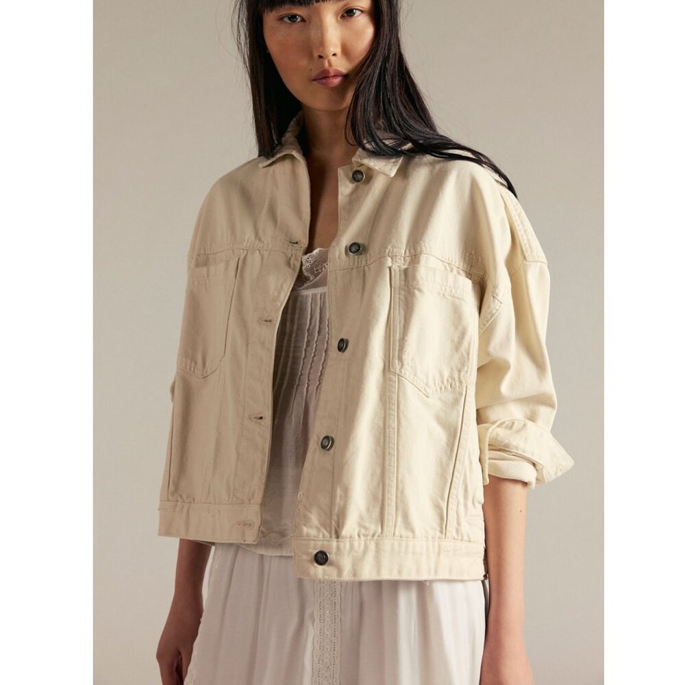 Free People Opal Swing Denim Jacket Bright Ecru / Cream White Small